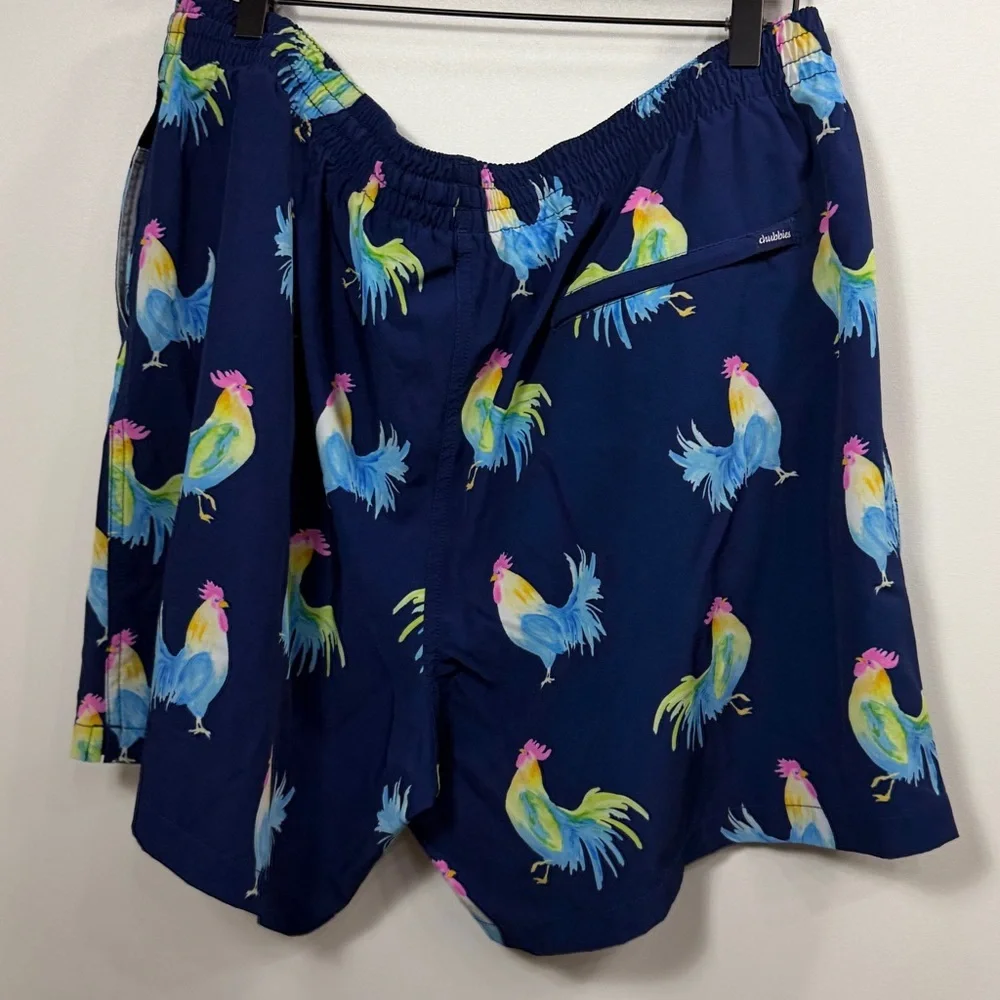 Chubbies Men’s Blue Rooster Print Swim Trunks 5.5” size XXX large.